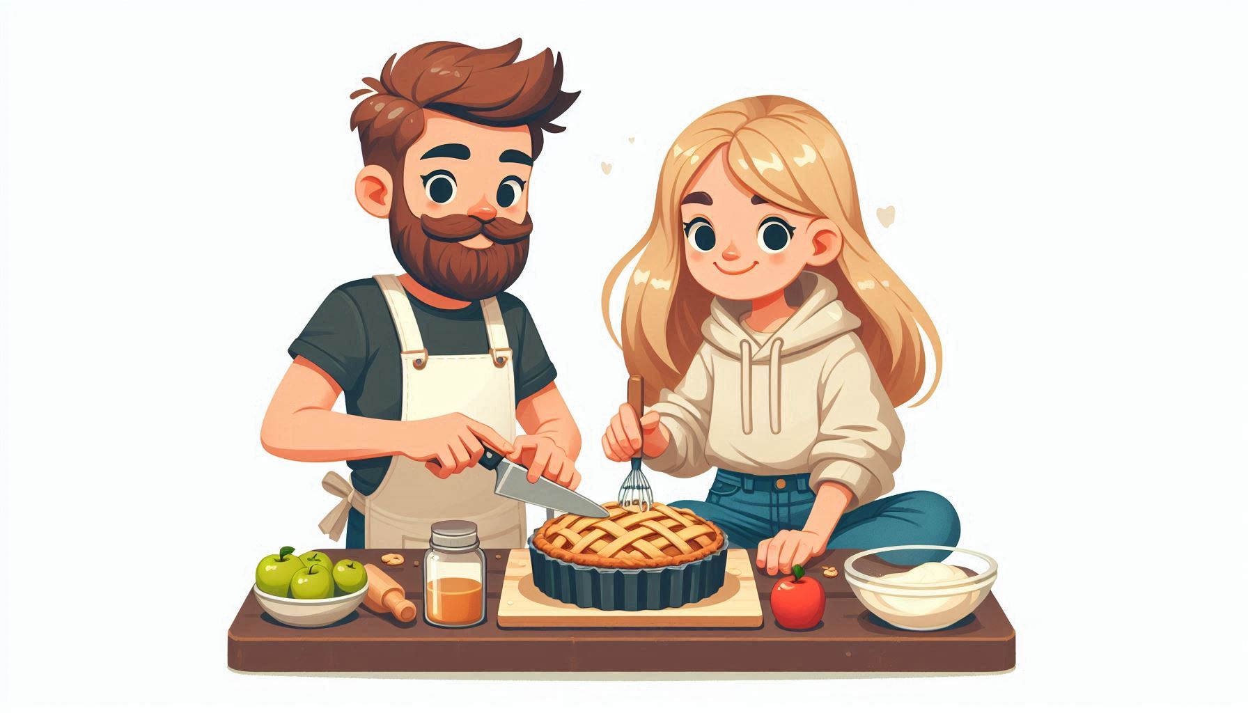 Sarah and Steve, baking an apple pie